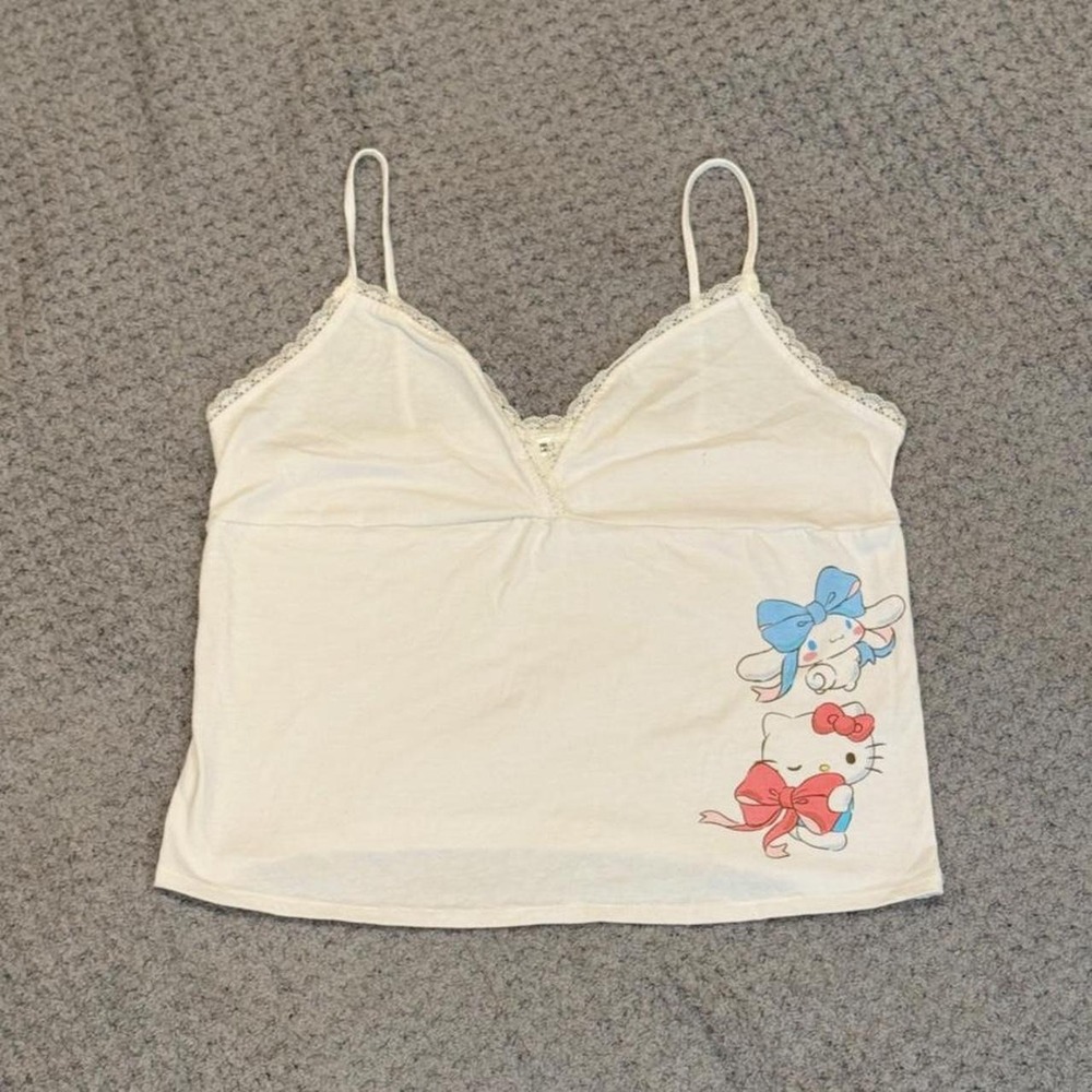 Hello Kitty and cinnamonroll White Lace Cami Tank Top